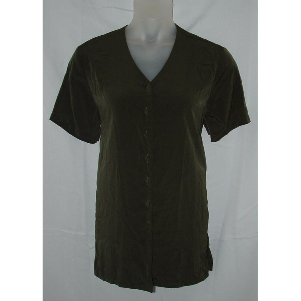 Green Sz 18 Casual or Dress Button Up Silky Polyester Tunic Shirt SAG HARBOR